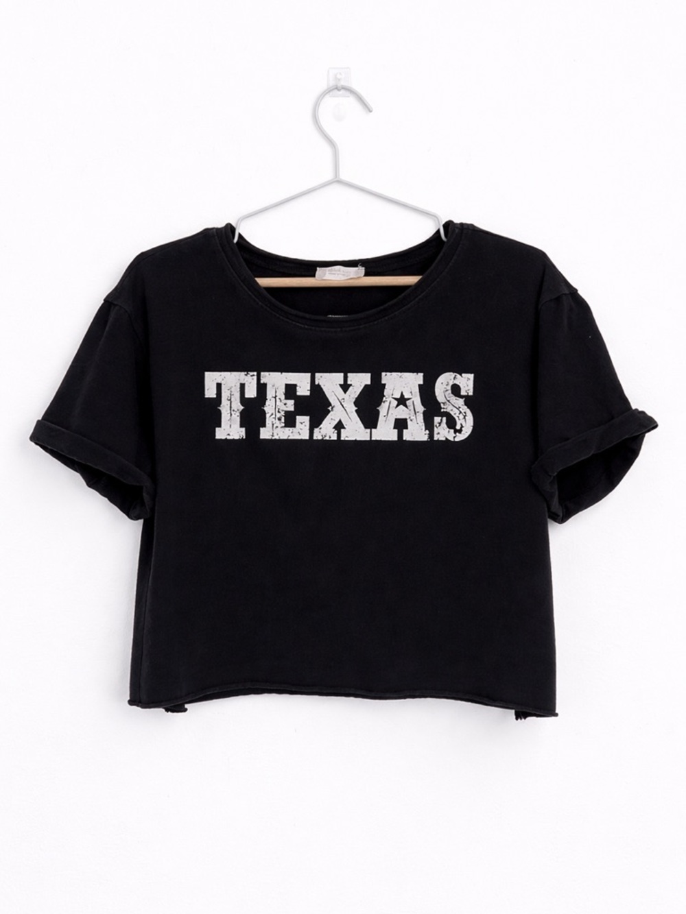 Texas Graphic Cropped Tee Black Made in USA Size M - Picture 2 of 7